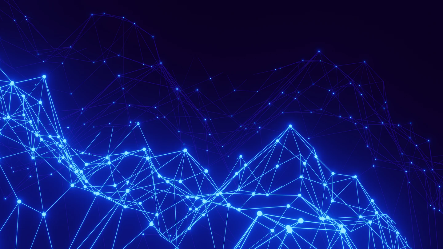 An abstract network of connected lines and glowing nodes.