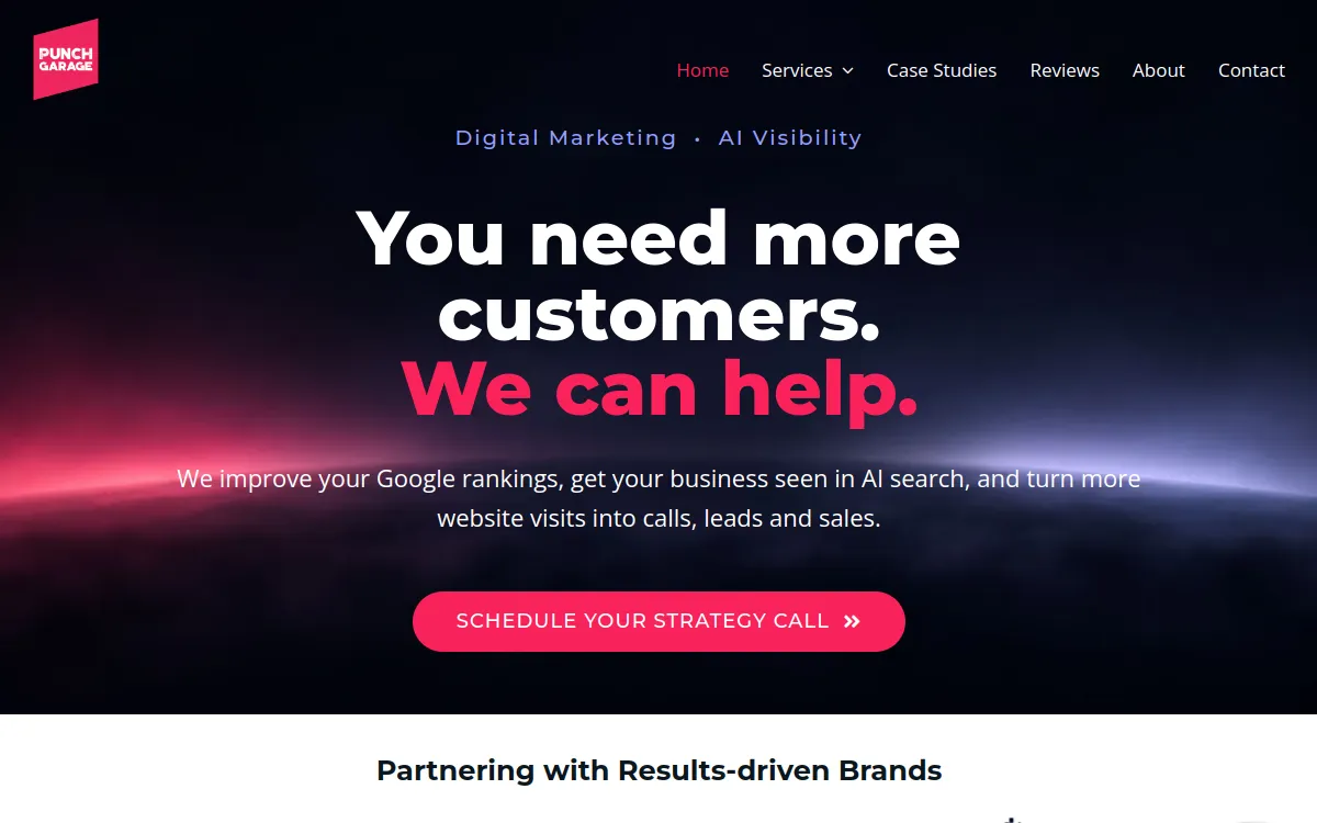 Website preview of Punch Garage